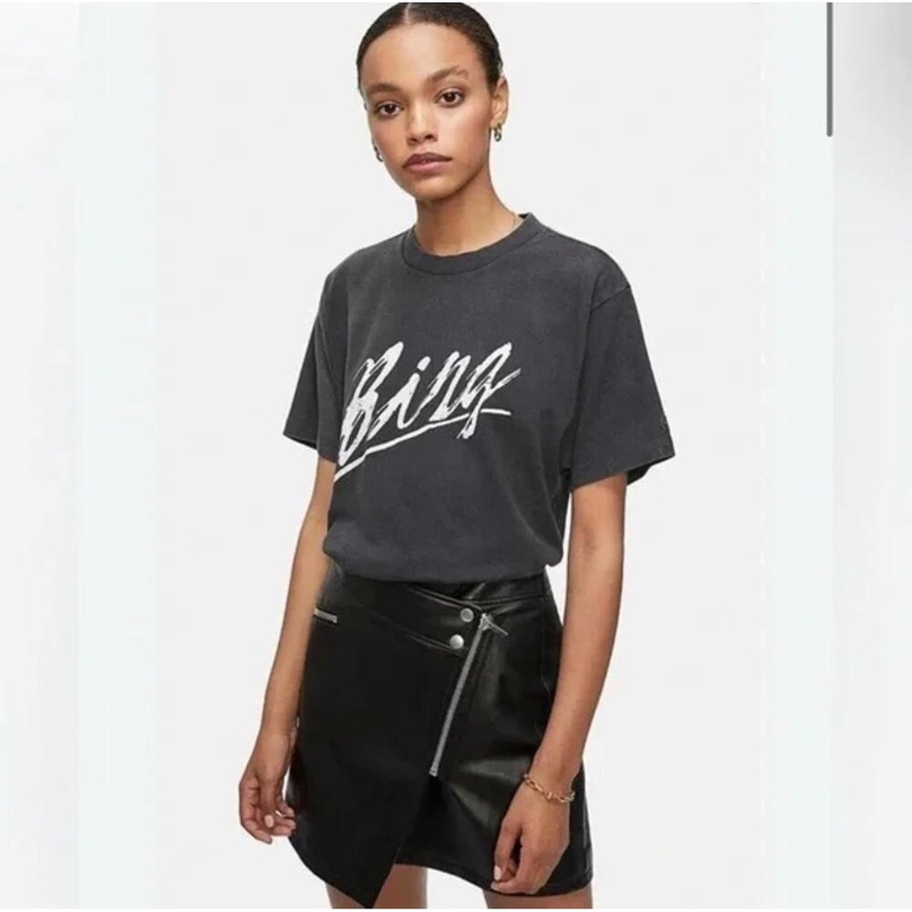 Anine Bing Lili Tee Washed Black Graphic Logo Cotton T-Shirt Womens Large